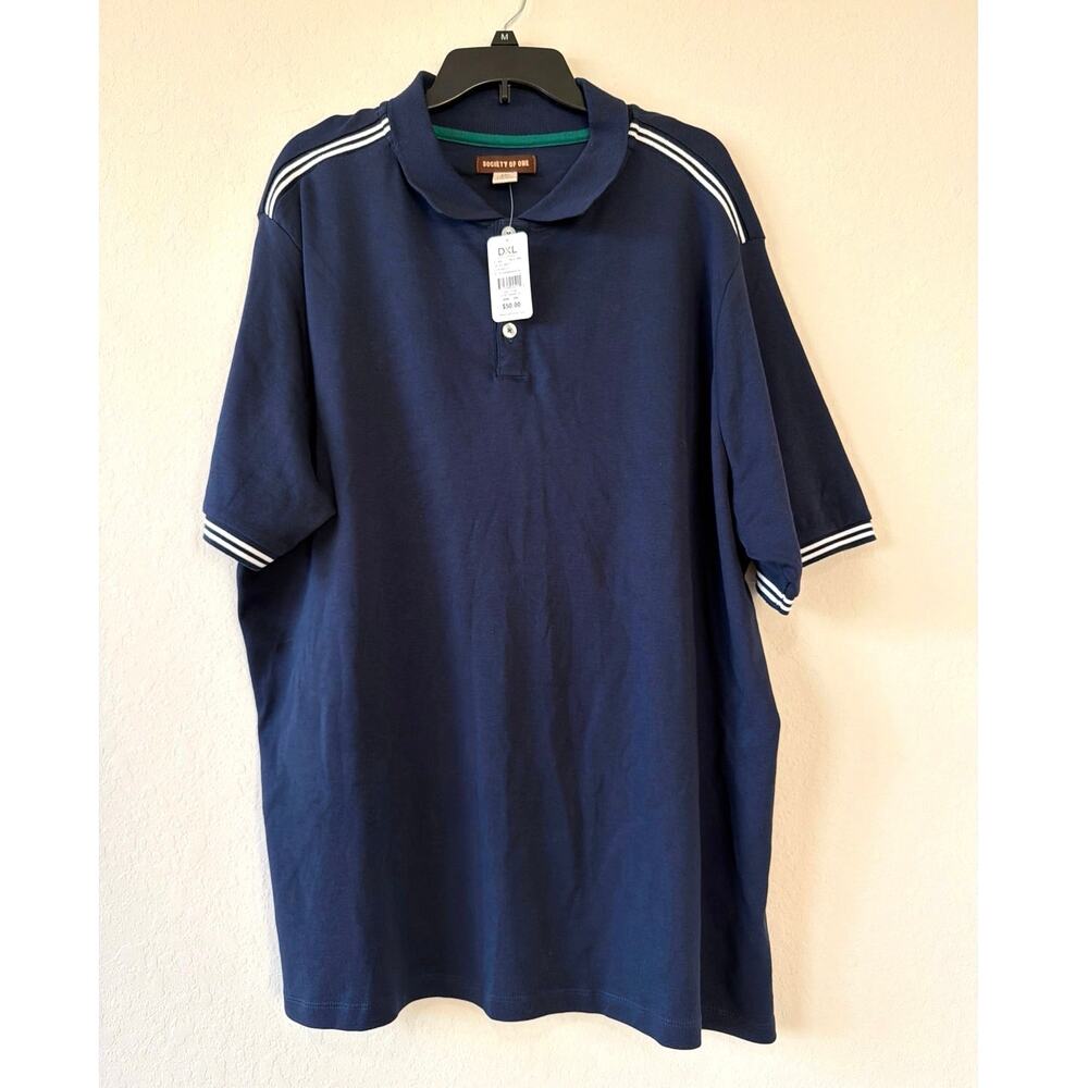 Society Of One by DXL Men’s Casual Polo shirt Navy Blue Striped Collar Size 2XL